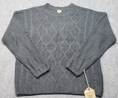 True Craft Sweater Mens L Slate Gray Acrylic Argyle Embroidered Pullover New