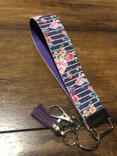 Purple Floral Keychain Wristlet Key Fob