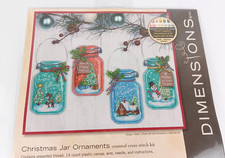 CHRISTMAS ORNAMENTS Counted Cross Stitch Kit 4 Mason Jars snowman DIMENSIONS