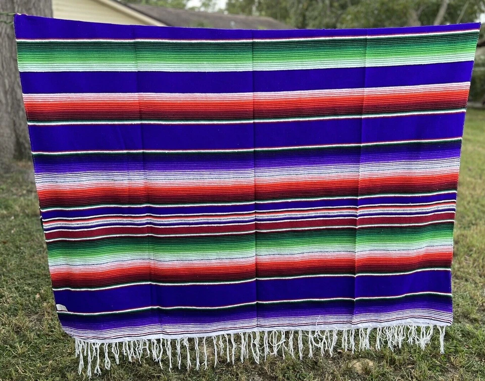 Mexican Serape Blanket with Assorted Bright Colors Tablecloth Party Decoration - Image 2 of 4