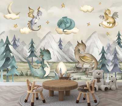 Drachen Niedlich Aquarell Kinderzimmer Tapete Wandbild Abnehmbar Abziehbar Abziehen & Kleben