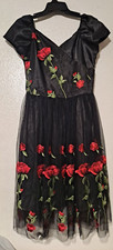 IBTOM Castle Girls Lace Dress Black Rose - Tulle Tea Length Size Large (L) NEW