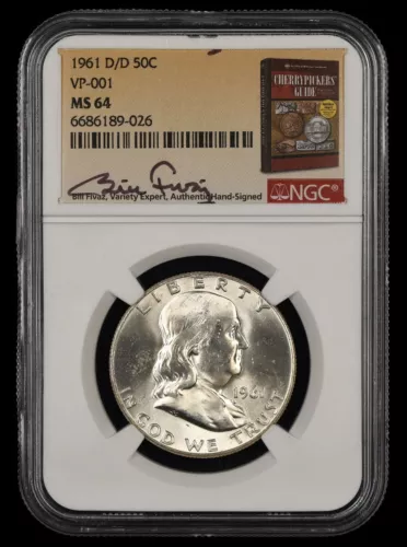 1961 D/D Franklin Half Dollar VP-001 NGC MS64 Bill Fivaz Signature Label