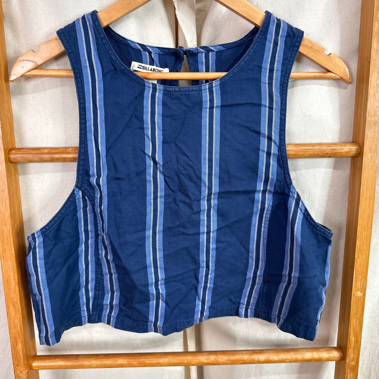 Billabong Crop Top Womens 10 Blue Striped Sleeveless Summer Tank-image