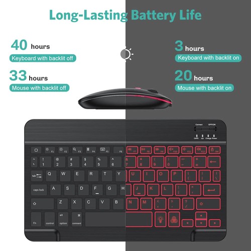 10 inch Backlit For iPad Keyboard and Mouse Backlight Bluetooth Keyboard - Picture 3 of 29