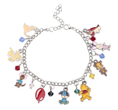 Winnie The Pooh Themed Metal Charms Silvertone Charm Bracelet