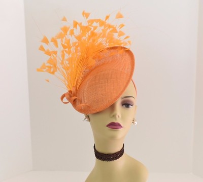 Kentucky Derby Wedding Tea Party Sinamay feather Fascinator Cocktail 617(Orange)