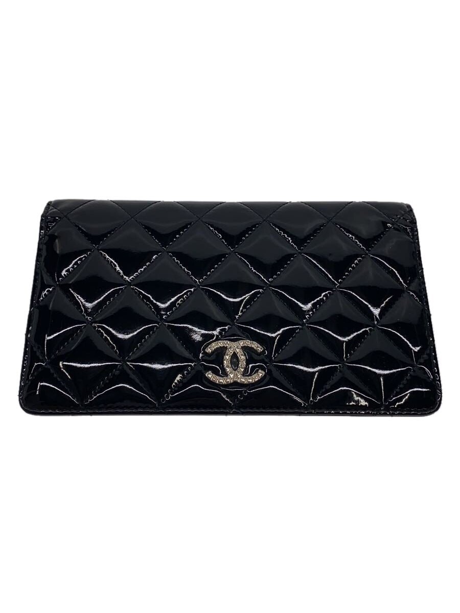 CHANEL Brilliant Matelassé Patent Leather Bifold Long Wallet CC Logo Black Pre-Owned