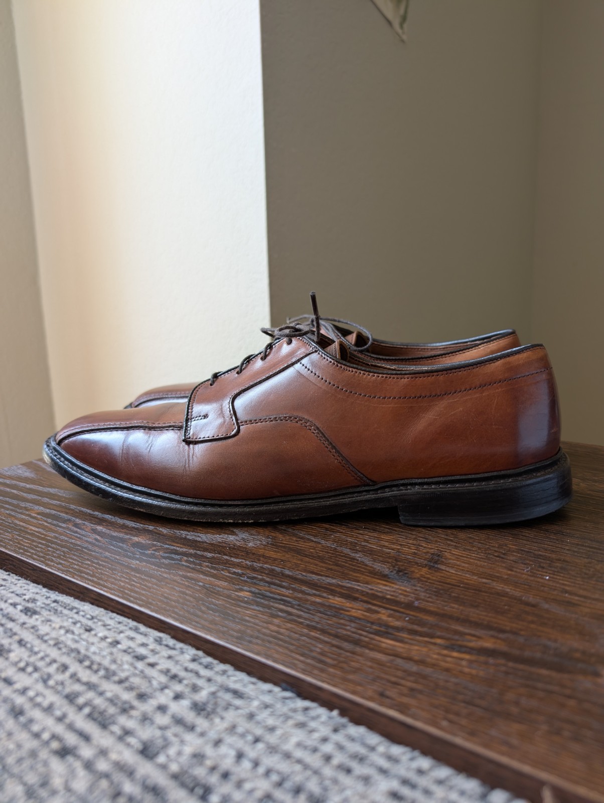 SAOLA Scarpe Oxford Allen Edmonds Dawson 11 5D in pelle marrone cognac eleganti derby