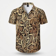 Mens Hawaiian Shirt Snake Skin Print Button Up Short Sleeve