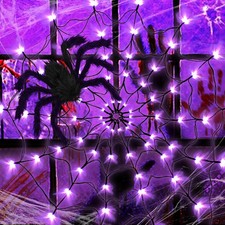 Halloween Decorations Spider Web Lights, 4FT Spider Web Lights with 12 inch B...