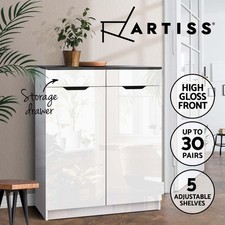 Artiss Shoe Rack Storage Cabinet High Gloss Organiser Cupboard 30 Pairs White