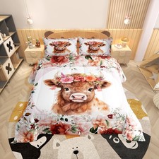 Cute Highland Cow Comforter Set King Size Kids Cartoon Animal Comforter for B...