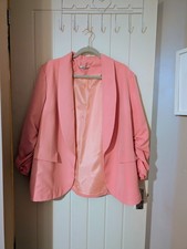 Pink Oversized Blazer With Shoulder Pads & 3/4 Length Raunched Sleeves. One Size