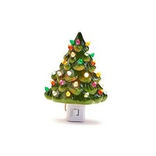 Vintage Christmas Tree Nightlight Wall Decor Lamp - Handpainted Ceramic Night