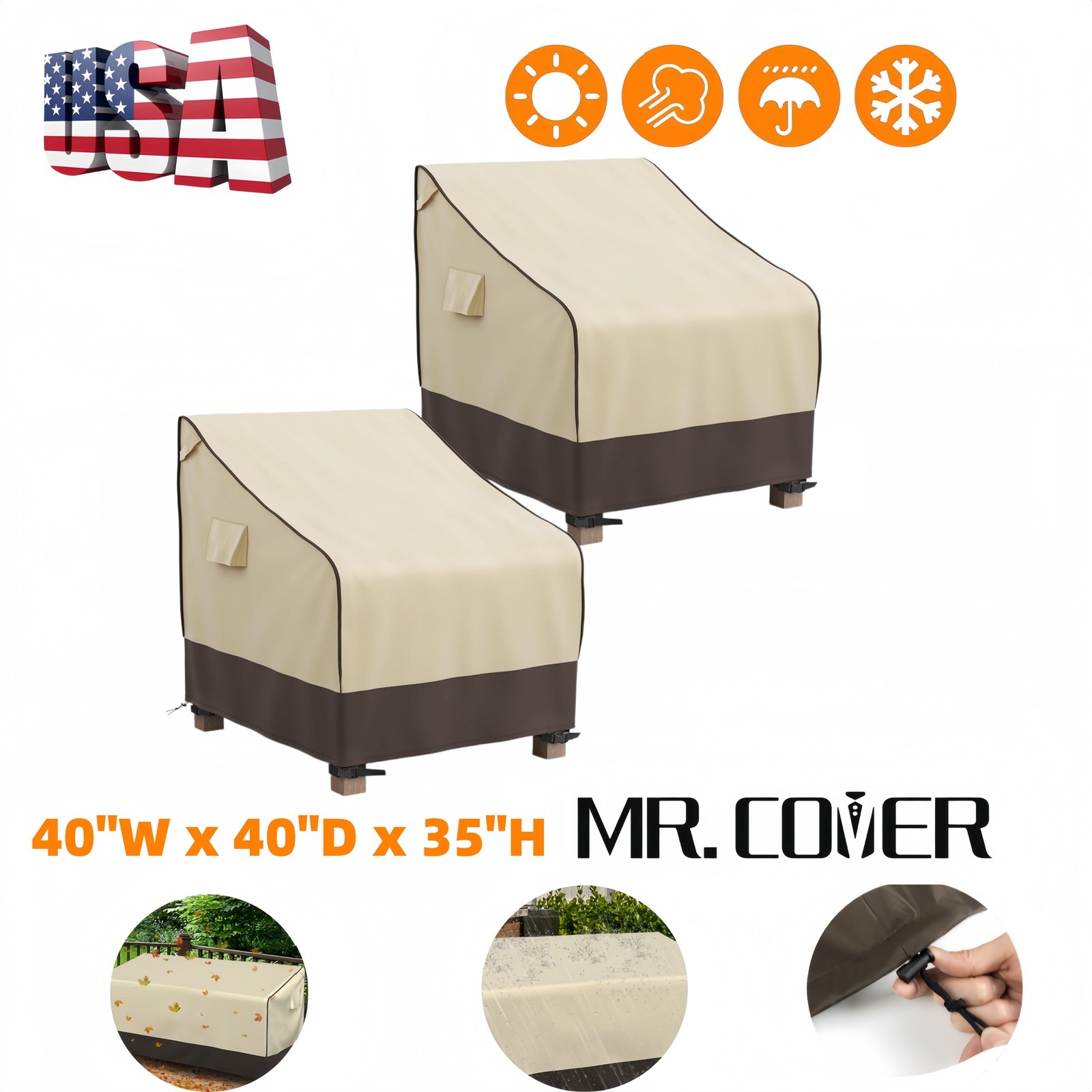 Covers Waterproof 40x40x35 Inch Heavy Duty Uv Brown Khaki
