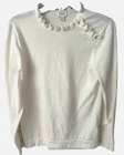 J. Crew Women's Size Medium Ruffled Neck LS Ivory 100% Cotton Pullover Sweater