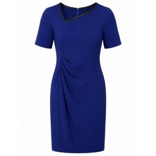 Elie Tahari Leather Trim Asymmetrical Sheath Dress Royal Blue Sz 2