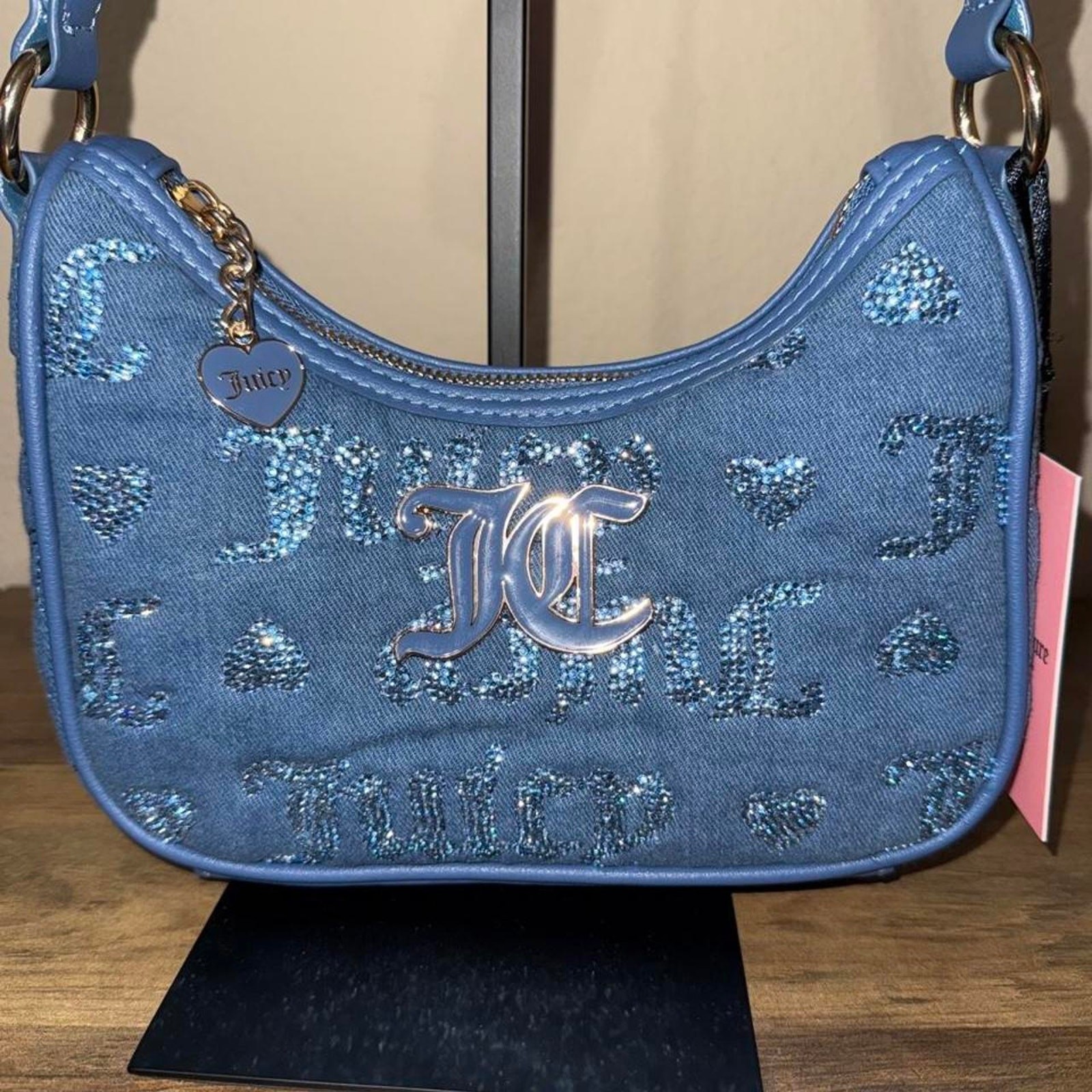 Juicy Couture P ink League Denim Custom One Of one Blinged Out Blue Jeans Purse image 2