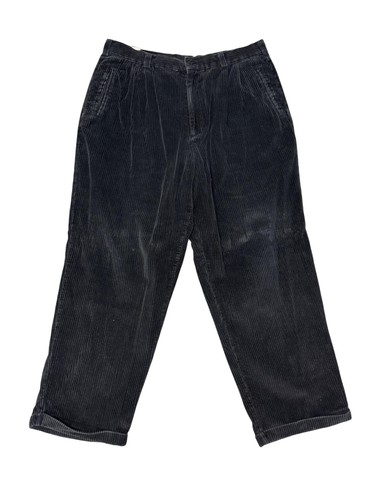 Perry Ellis, Vintage Perry Ellis Corduroy Pants Mens 36x28 Black Pleated Straight Leg Cotton