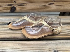 Volatile Women Size Gold Faux Leather T Strap Thong Sandals Snakeskin Size 8