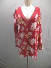 FOREVER 21 Size M Womens Red Floral Lace V-Neck Long Sleeve Shift Mini Dress 979
