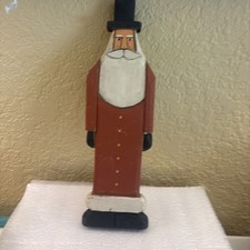 Wood Christmas Old World Santa Folk Art Primitive Signed Statue 11 X3.1/4 g1
