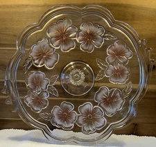 Vtg Crystal Studio Nova Germany Pink Pansy Glass 14.5” Cake Serving Stand EUC