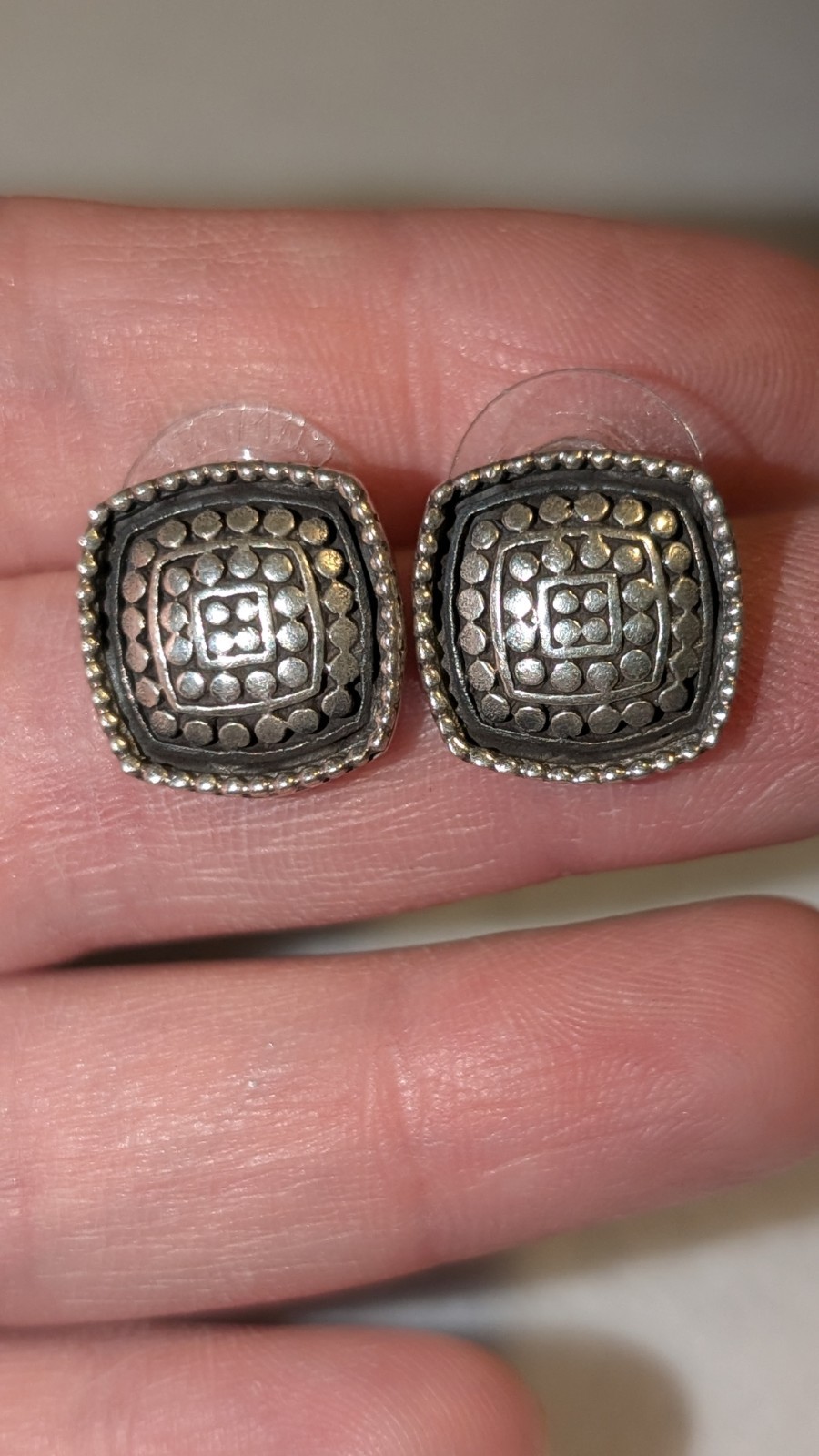 Silver Tone Square Earrings Stud - image 2