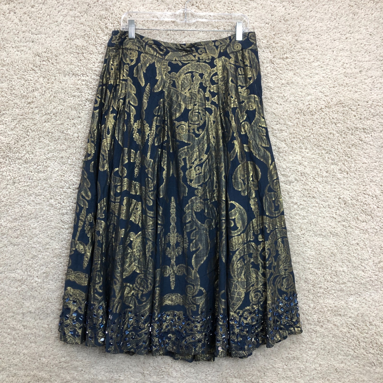 Soft Surroundings Skirt Large Adult Petite Blue Silk Maxi A Line Pleated Womens