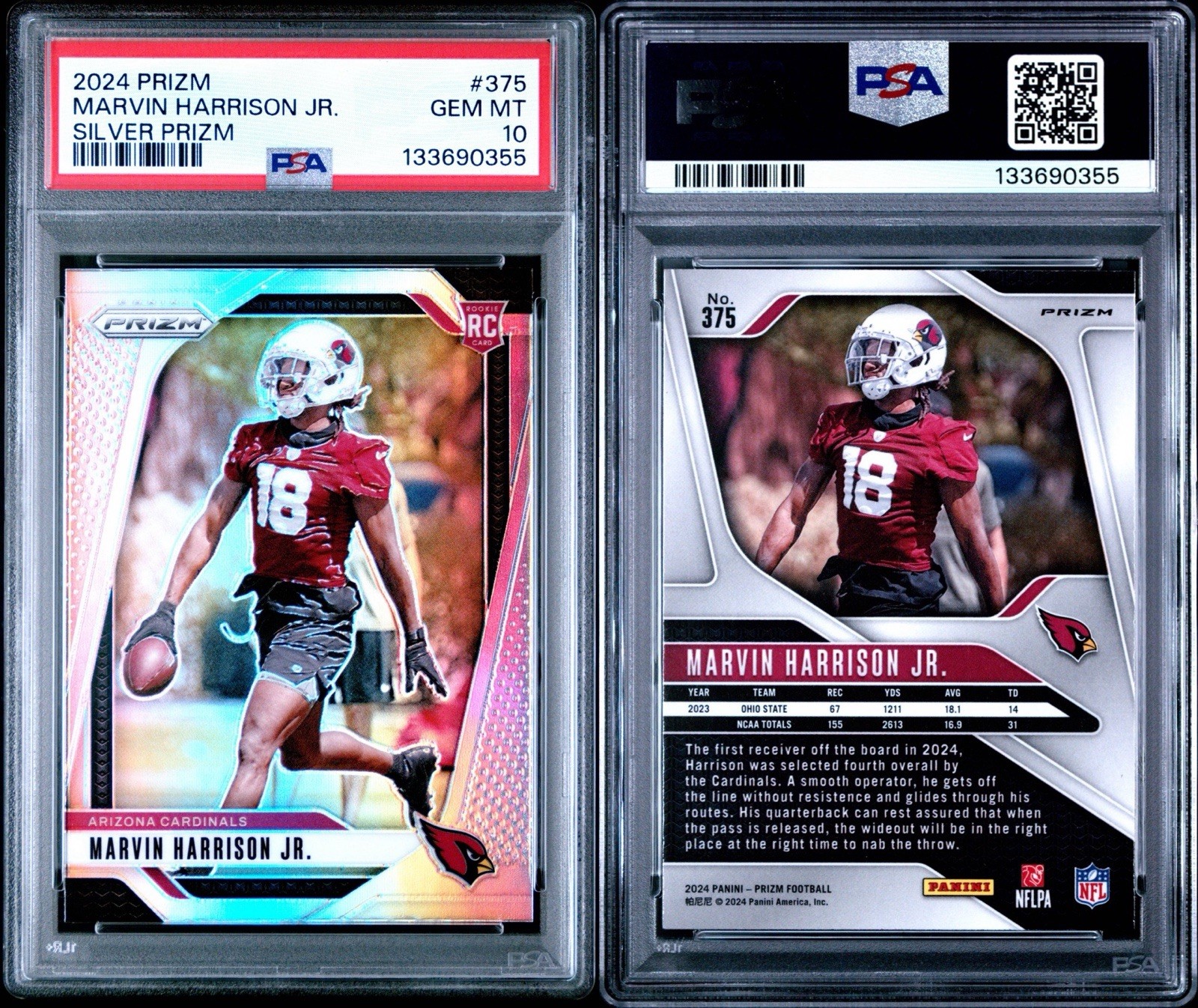 2024 Panini Prizm - Rookies Marvin Harrison Jr. #375 Silver Prizm (RC) PSA 10 📈 view 3