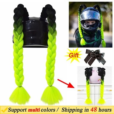 2pcs Motorcycle Helmet Braids Wig Woman Dual Pigtail Ponytail Twist With Sucker