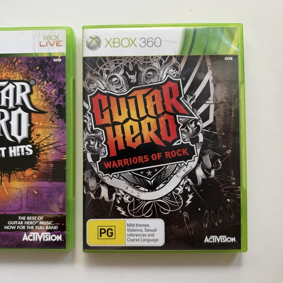 Guitar Hero Xbox 360 Juegos Grandes Éxitos y Guerreros del Rock Excelente Estado Foto 3 de 4
