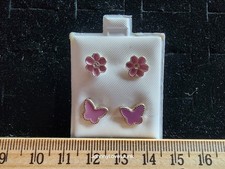 Sterling Silver Enamel Stud Earring Sets Flowers/Butterflies Marked/Tested 