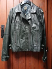 Biba Soft Vintage Racing Green Real Lambs Leather Biker Jacket Iconic Size 14