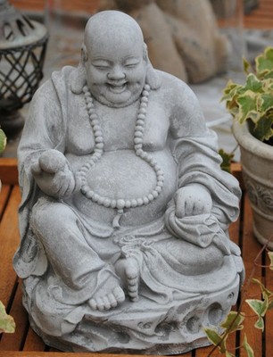 Buddha Figur lachender  dicker  Happy Buddha XL Steingrau Glück Feng Shui