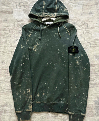 Stone Island off dye Kapuzenpullover M grün Baumwolle Fleece Sprenkel Logo-Patch