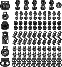 110Pcs Plastic Cord Locks for Drawstrings, Clips, Spring Toggle Stoppers 6 Size