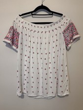 Falmers Heritage White Embroidered Bardot Top – Size 14