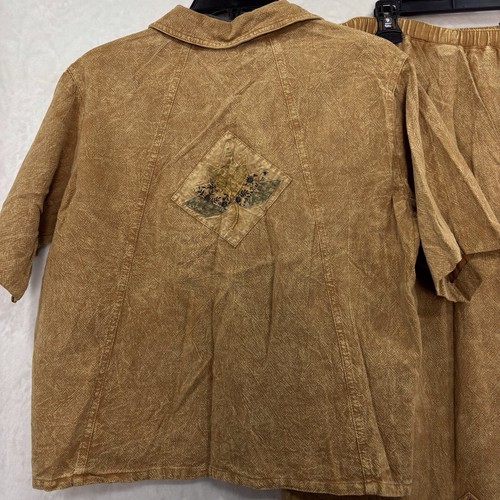 VTG Mineral Washed Quilt Patchwork 2-Pc Shirt M Skirt L Maxi Set Mustard Yellow - Picture 10 of 21