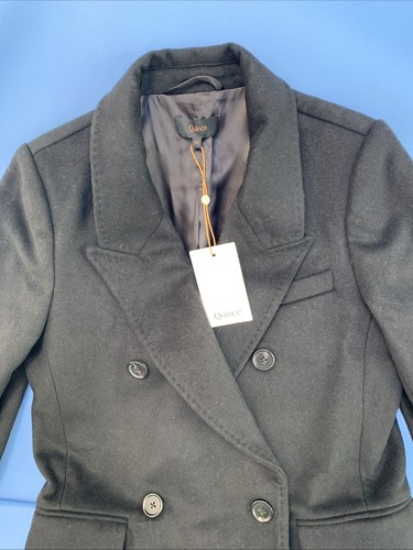Quince Women's XS trench Coat Long Black Italian Wool Double-Breasted Coat - Picture 6 of 9