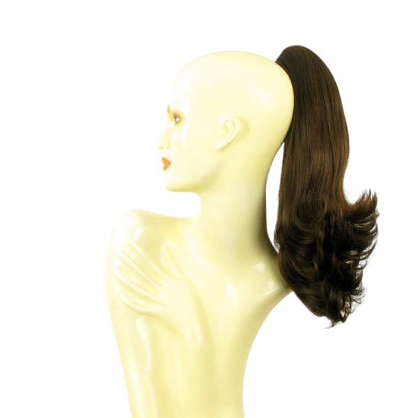 Postiche queue de cheval 40cm chocolat méché cuivré pour masquer les cheveux fins