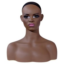 Mannequin Head with Hair Dark Skin Tone for Retail Stores, Photography Studios