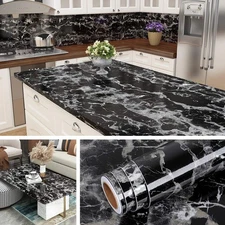 15.8x394 Black Contact Paper Peel and Stick Countertops Kitchen Wallpaper Mar...