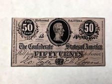 ~ 1864 50 Cents - Jefferson Davis Civil War Confederate Fractional Currency UNC