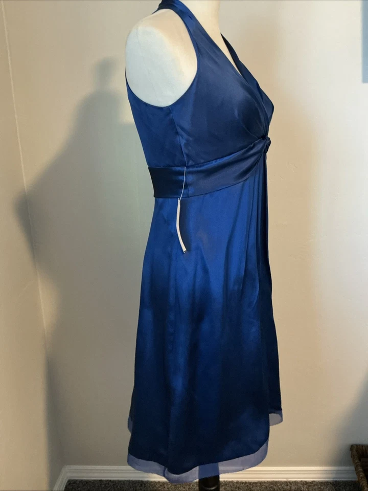 NWT ANN TAYLOR 100% SILK Blue Empire Waist Sleeveless Dress Sz 4P Retail $188 - Image 4 of 4