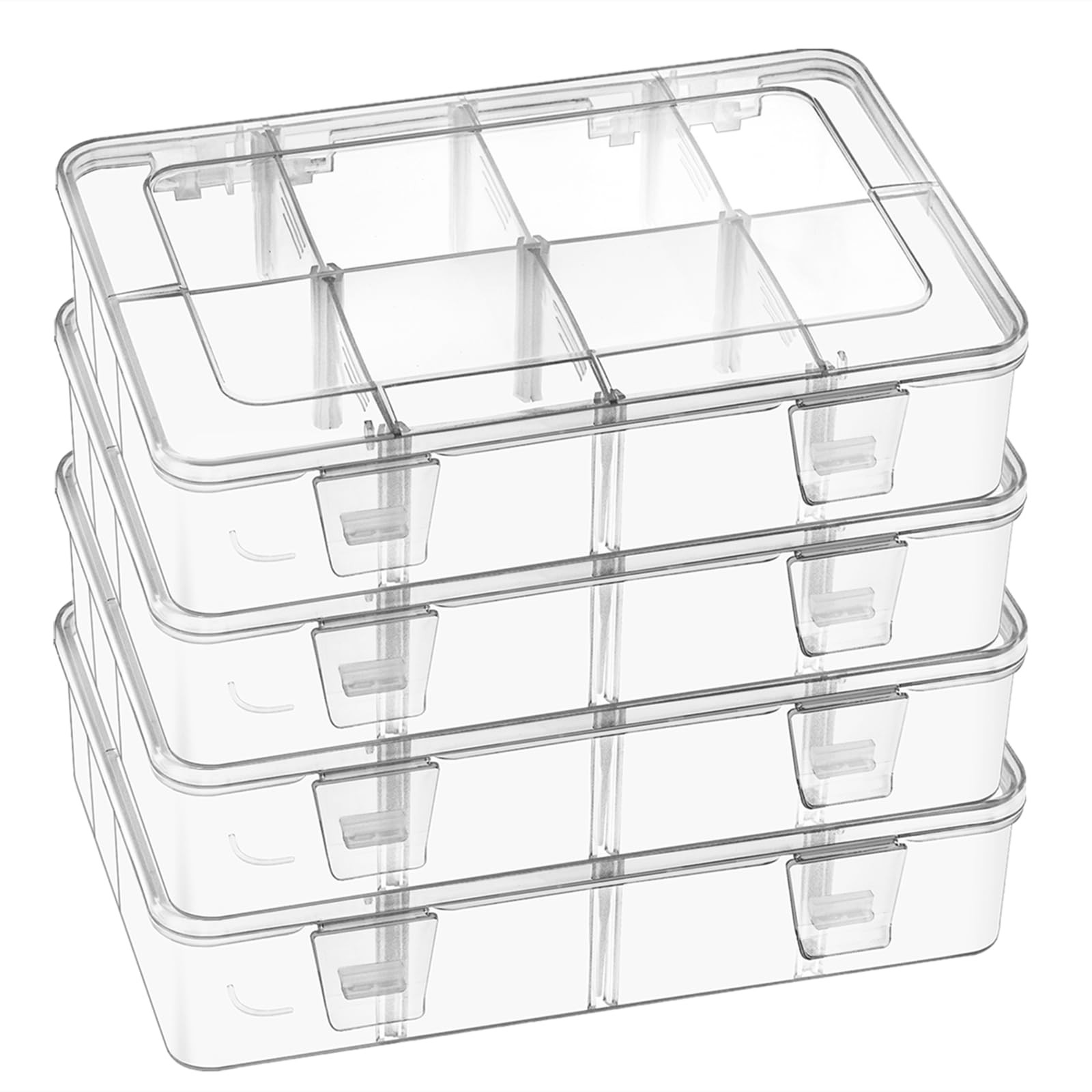 4-Pack 8-Grid Plastic Bead Organizer Box with Removable Dividers for Craft Storage