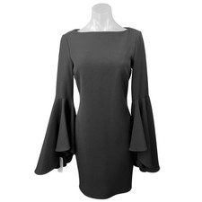 NEW Alberto Makali Black Boatneck Bell Sleeve Mini Bodycon Pencil Sheath Dress 4