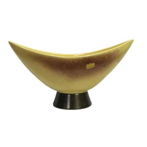 Royal Haeger Pottery Citron Yellow Brown Drip Glaze Swoop Bowl