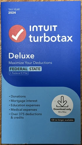 Intuit TurboTax Deluxe Maximize Deductions 2024 Federal State E-File & Win/Mac 